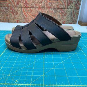 Dansko Monika oiled leather antique brown slip-on wedge sandal, size 39